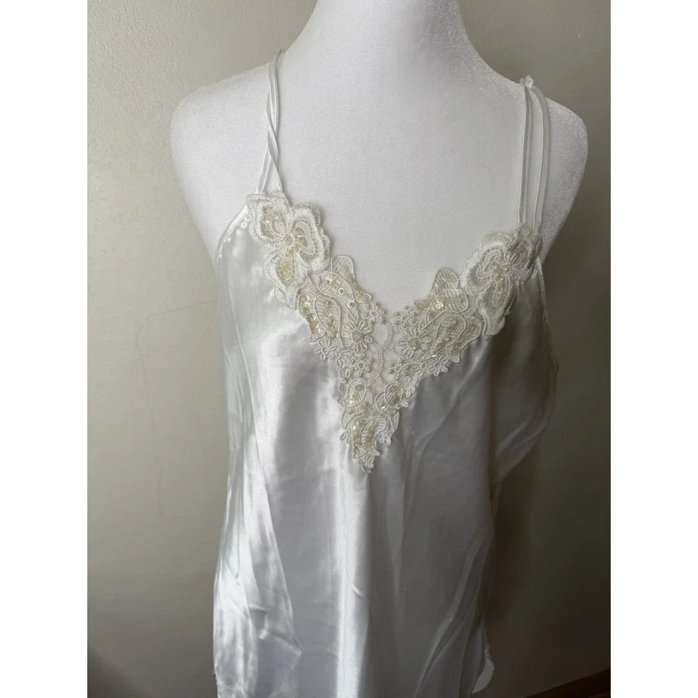 Vintage Y2K Lace Beaded Slip Dress Women's Size Medium White Fairy Dainty Bride - Picture 3 of 8